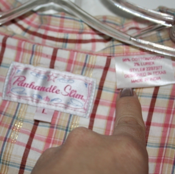 Panhandle Slim Pearl Snap cotton Button Down Large red gold neutrals - Picture 6 of 6